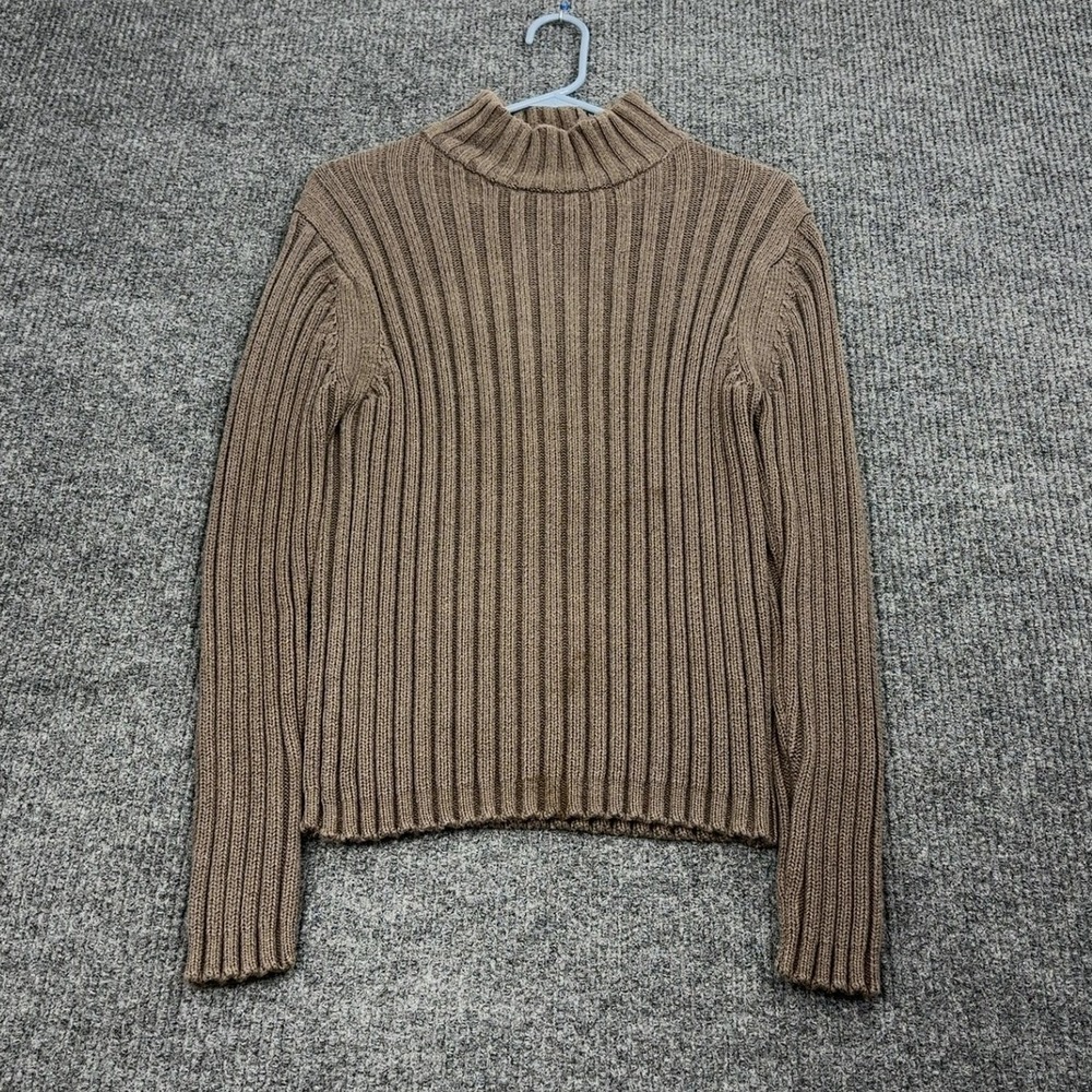 Banana‎ Republic Sweater Womens S Brown Mock Neck Ribbed Cotton Long Sleeve